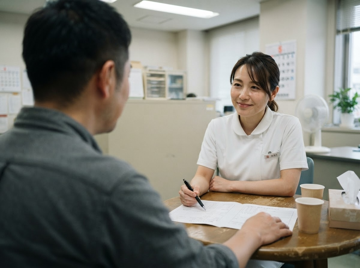 京都市の訪問介護・訪問看護 亀仙人 ─ 看護師と患者の丁寧な相談・連携シーン